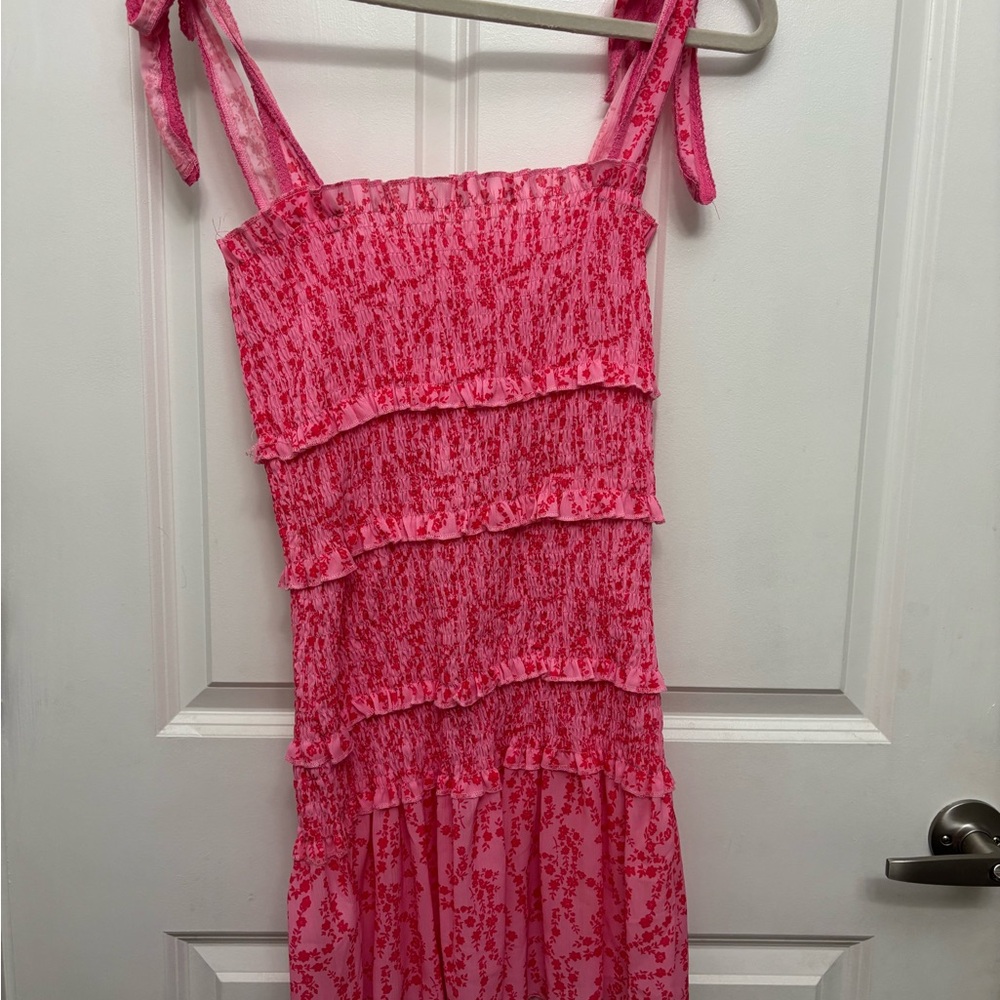 Pink Floral Tiered Dress